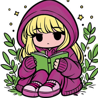 girl in oversized hoodie reading a book