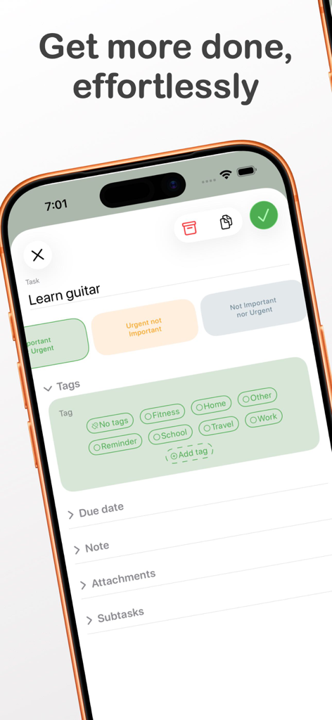 4.Do - Task, To do, Goal list - Interfaz de aplicación móvil que muestra la creación de tareas con niveles de prioridad y etiquetas de categoría personalizadas