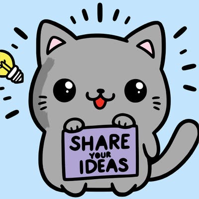 a cute cat saying share your ideas