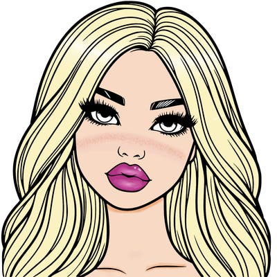 realistic girl with big lips and long hair