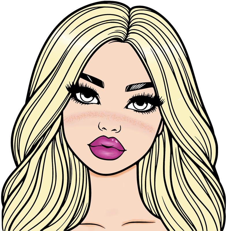 realistic girl with big lips and long hair