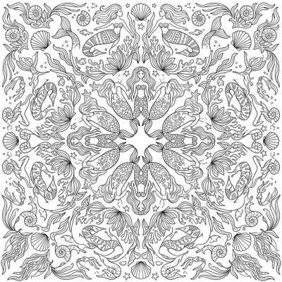 Unleash your creativity with this stunning kaleidoscope mermaid coloring page. Immerse yourself in an intricate underwater world filled with symmetrical patterns and mythical sea creatures.