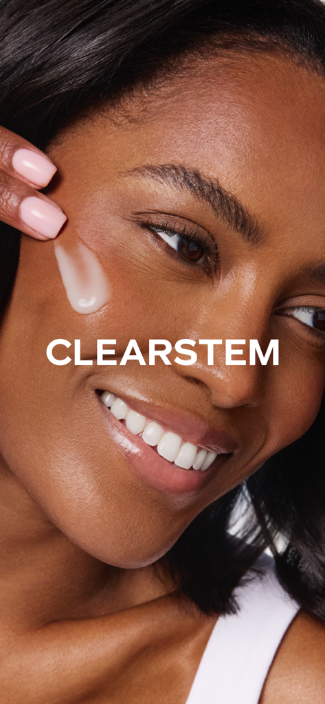 CLEARSTEM - Close up of a woman applying CLEARSTEM skincare product to her face