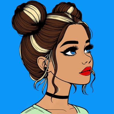 realistic girl with buns on the top of her head