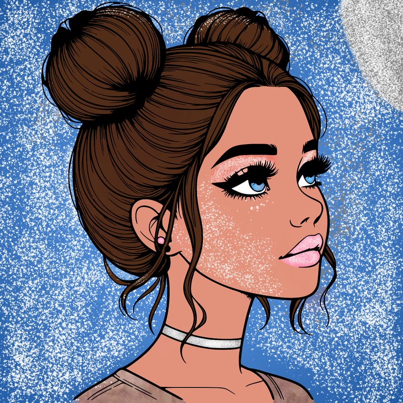 realistic girl with buns on the top of her head