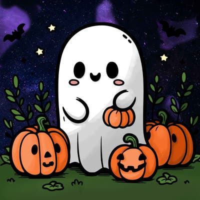 cute ghost with pumpkins