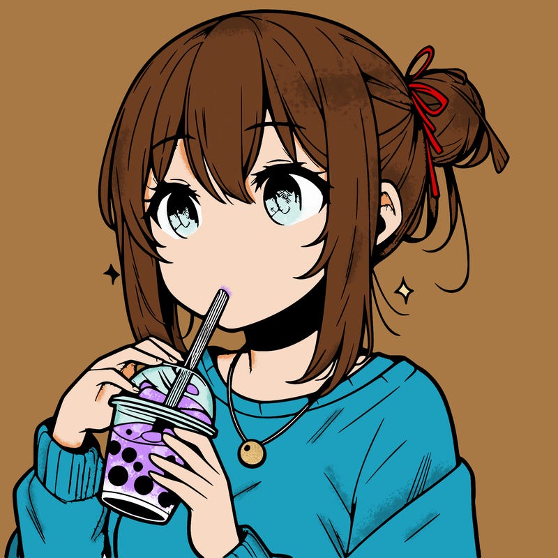 manga character drinking boba