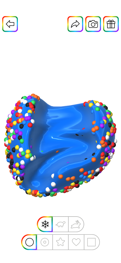 Virtual Slime - Un slime virtual azul vibrante con cuentas de espuma de colores en el simulador de la aplicación Slime Virtual.