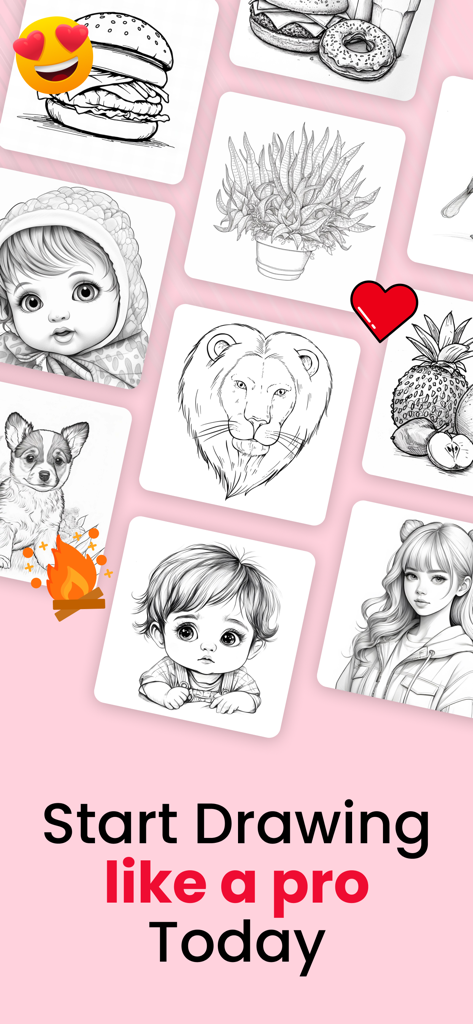 AR Drawing Sketch Paint: Trace - トレースおよび描画用のポートレート、動物、食品を含む芸術的なスケッチテンプレートのコレクション