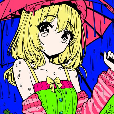 pretty anime girl in the rain