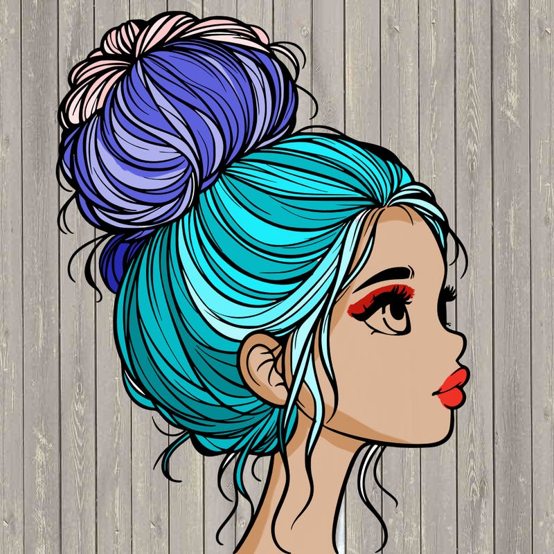 a realistic girl with a massy bun