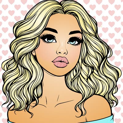 realistic girl with wavy hair and lips