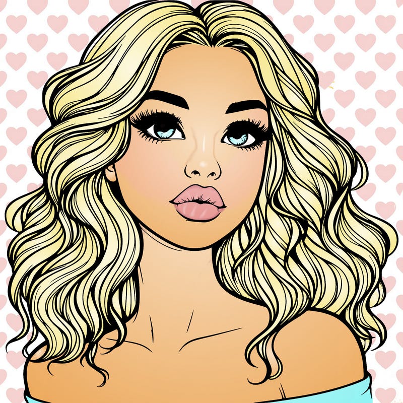 realistic girl with wavy hair and lips