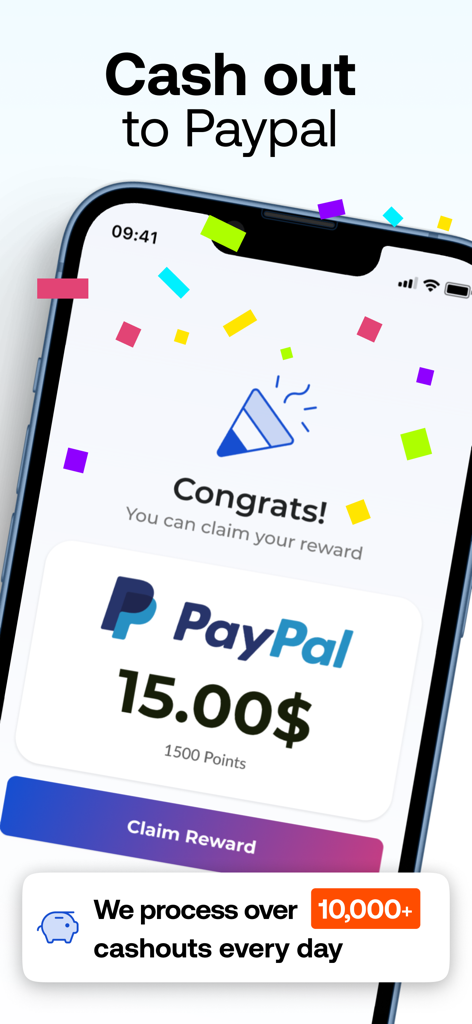 Smartphone screen showing a fifteen dollar PayPal cash out reward on the Prime Opinion app.