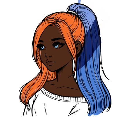 realistic girl with a high ponytail