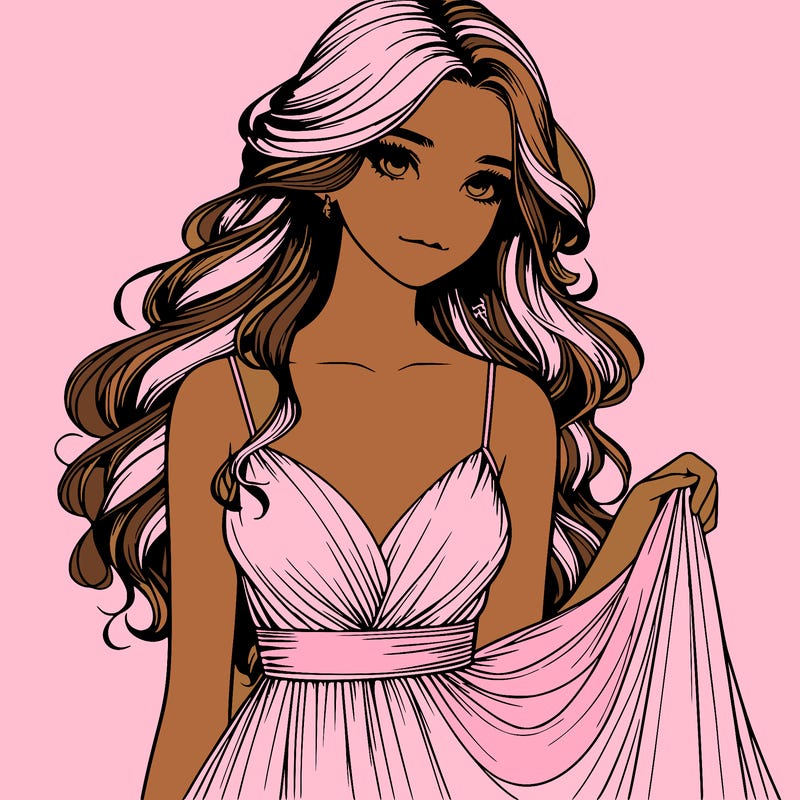 realistic girl in flowy silky prom dress