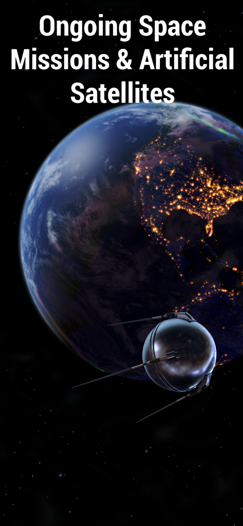 Solar Walk 2 Ads+：The Universe - 3D visualization of Earth at night with an artificial satellite in orbit