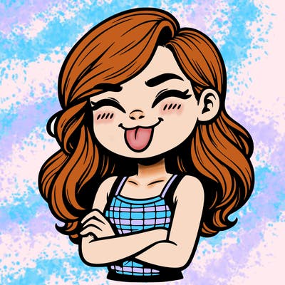 realistic girl crossing her arms and wearing a tank top with her tongue held out she has long hair