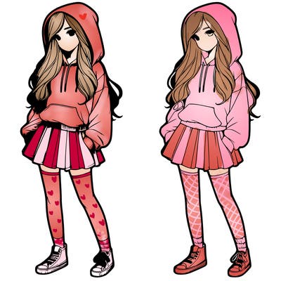 girl with hoodie and skirt realistic