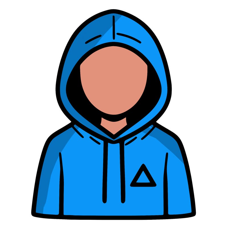 a person with non face waering a hoodie with a small triangle symbol