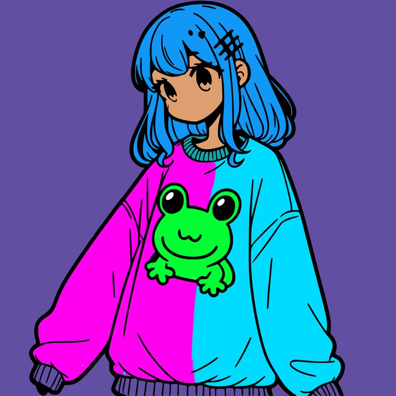girl wearing frogging sweatshirt