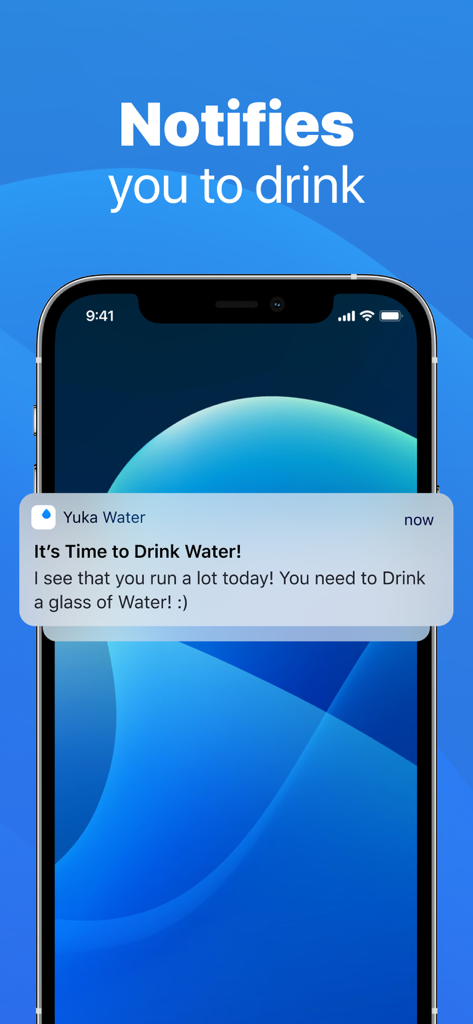 iPhone notification from Yuka Water tracker reminding the user to drink water