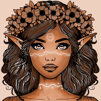 realistic female elf with flower crown