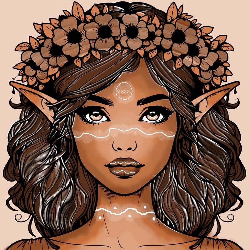 realistic female elf with flower crown