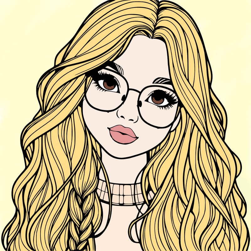 girl with long hair and freckles and glasses realistic