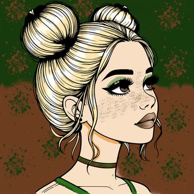 realistic girl with buns on the top of her head