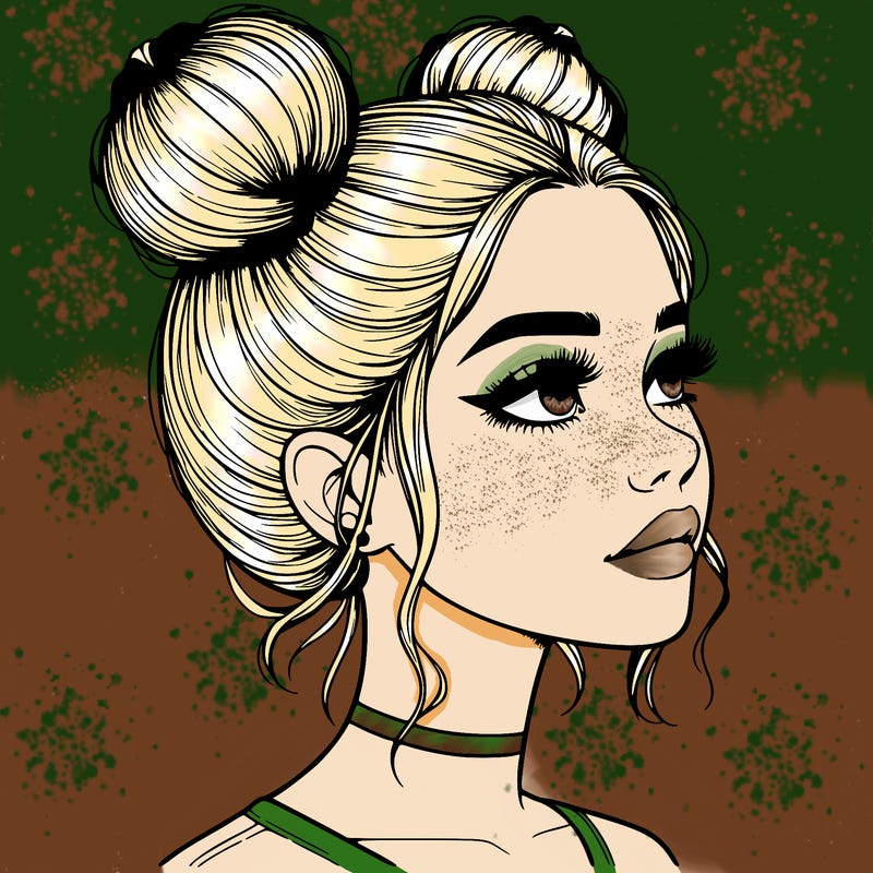 realistic girl with buns on the top of her head