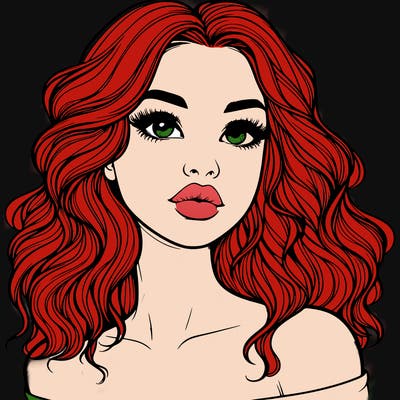 realistic girl with wavy hair and lips