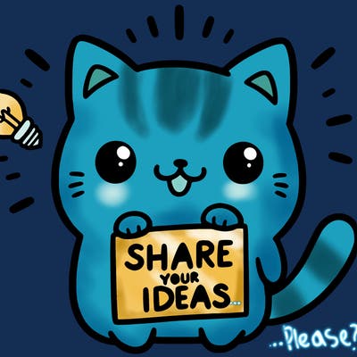 a cute cat saying share your ideas