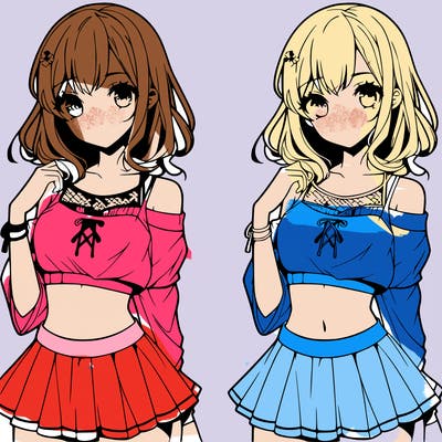 beautiful anime girl with crop top and a short skirt