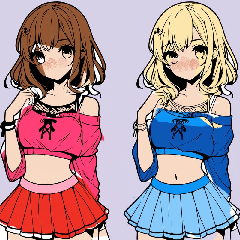 beautiful anime girl with crop top and a short skirt