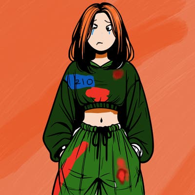 realistic girl faceless with baggy pants and a crop top