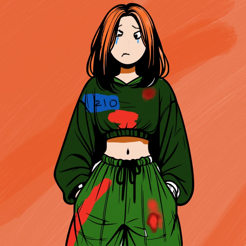 realistic girl faceless with baggy pants and a crop top