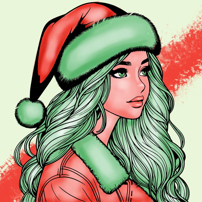 realistic girl in santa hat