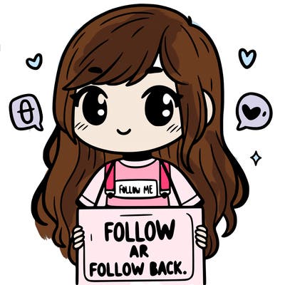 girl with a sign that says follow me for a follow back