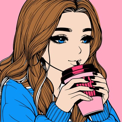 realistic girl drinking coffee