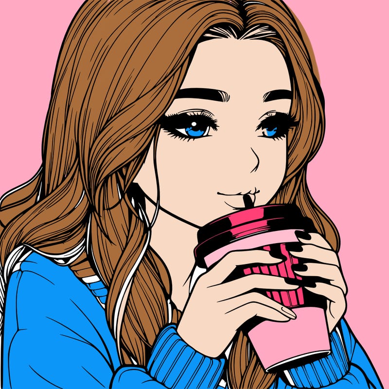 realistic girl drinking coffee