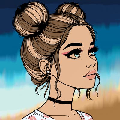 realistic girl with buns on the top of her head