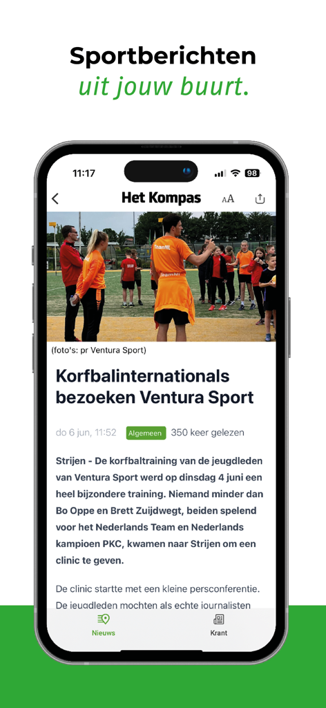 App Het Kompas Online che mostra notizie sportive locali dalla regione dell'Hoeksche Waard