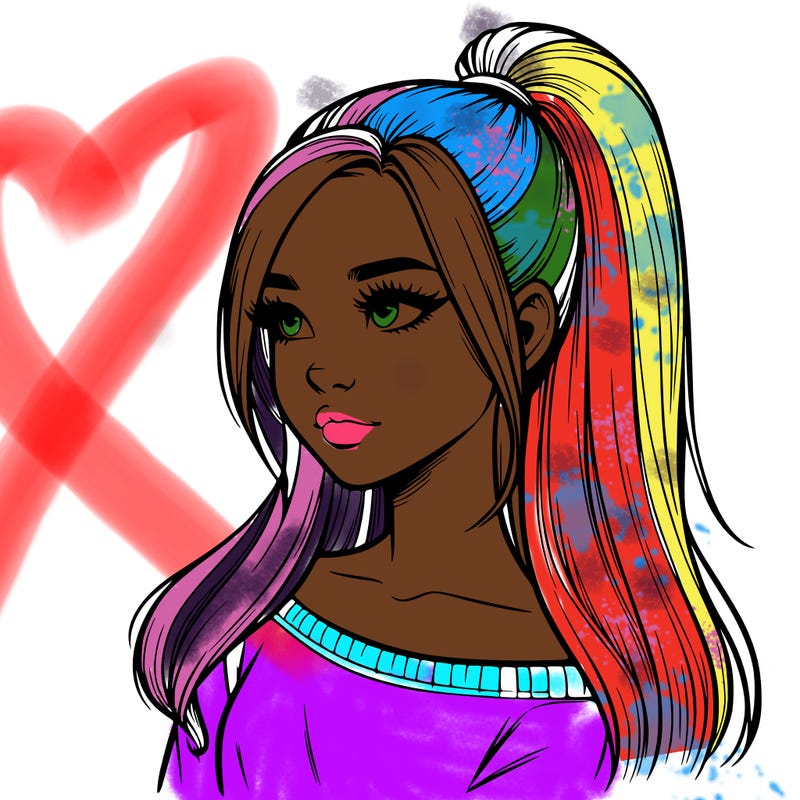 realistic girl with a high ponytail