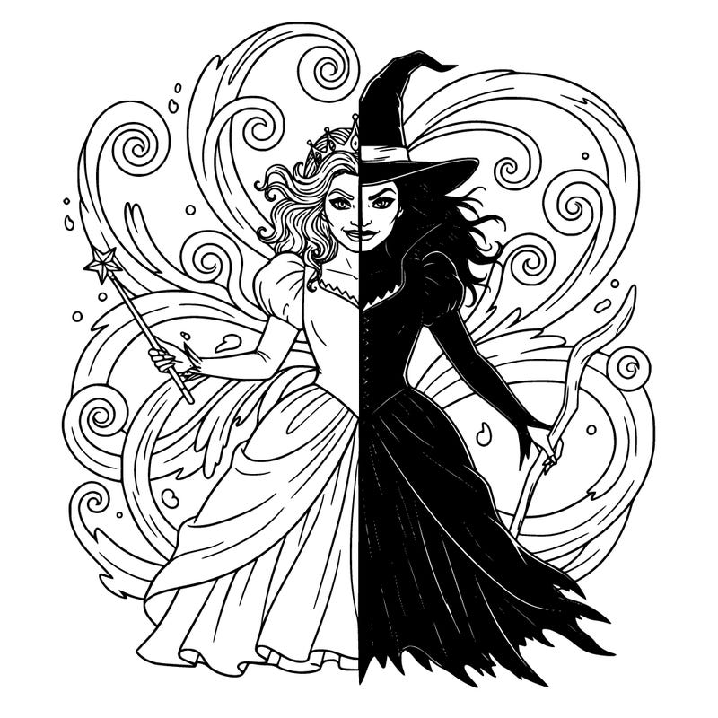 glinda and elphaba from wicked split in half together