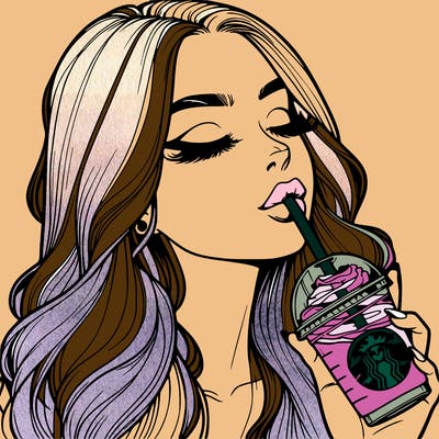 realistic girl drinking starbucks