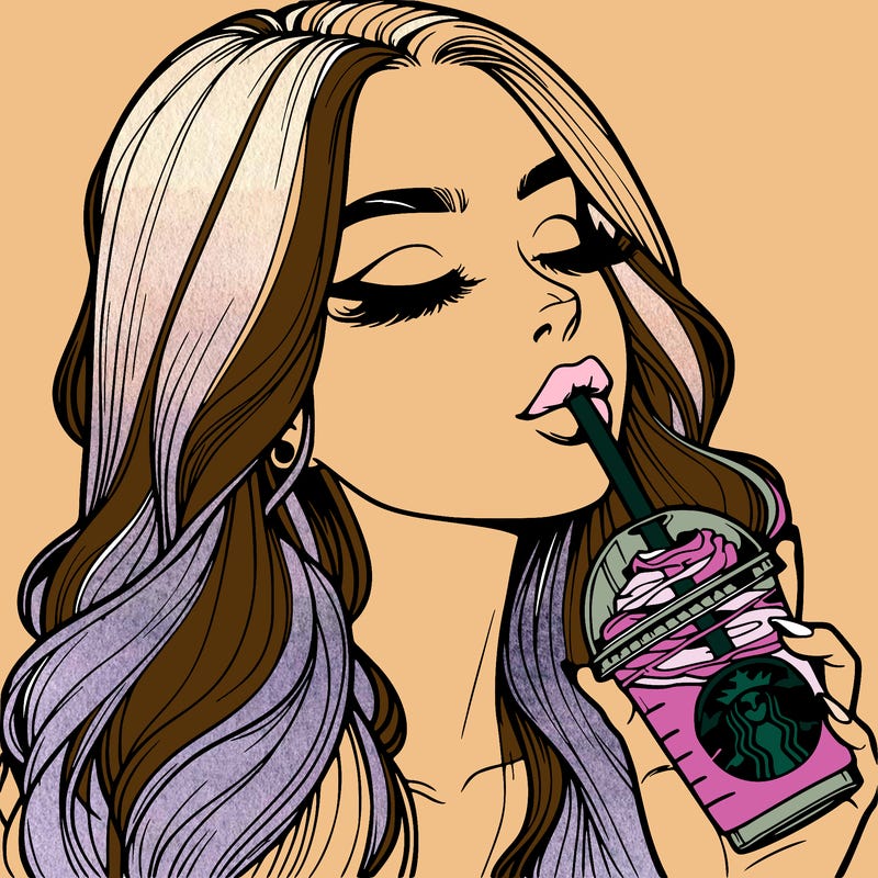 realistic girl drinking starbucks