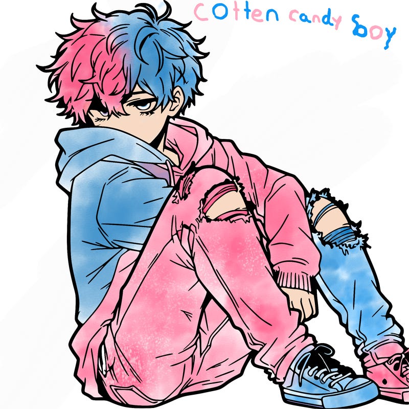 a male hoddie ripped jeans messy hair anime