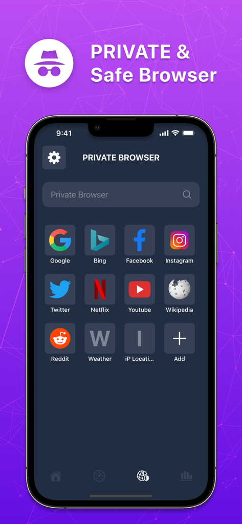 Interface of the private and safe browser feature in the VPN ERO app on an iPhone