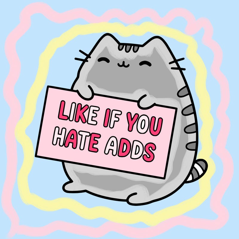 a kawii pusheen cat holding a sign that says like if you hate adds
